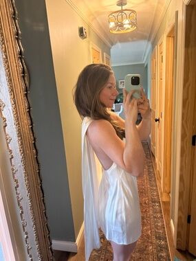 Anthropologie: White Mini Dress with Draped Back